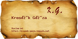 Kresák Géza névjegykártya